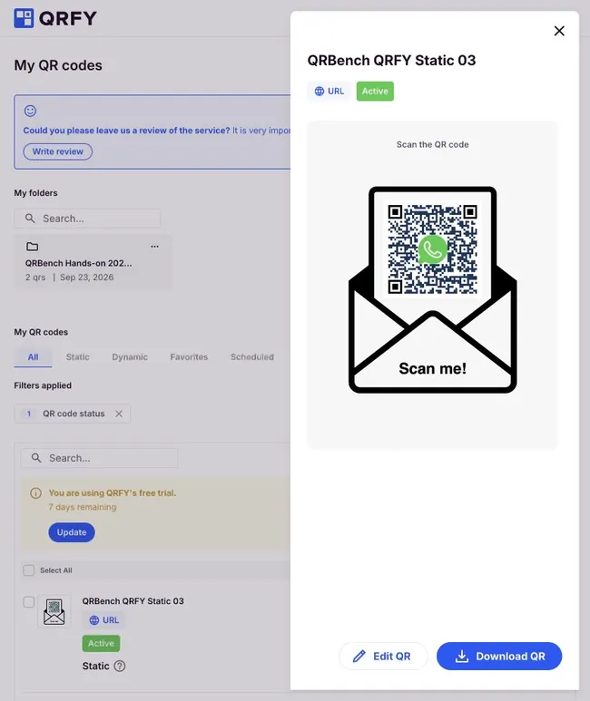 Styled static QRFY code created during the trial
